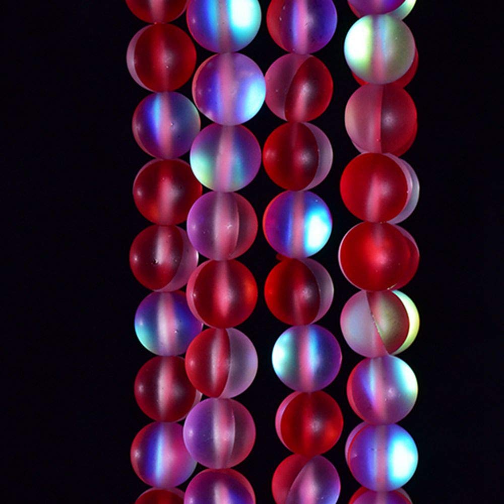 Asingeloo 48PCS 8mm Natural Red Mystic Aura Quartz Gemstone Frosted Matte Titanium Round Loose Spacer Beads 15 inch Full Strand Crystal Healing Power Quartz