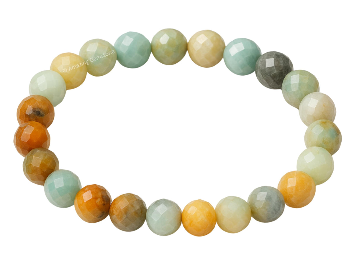 Amazing Gemstone Mexican Amazonite Bracelet for Women - Chakra Mens Bracelet Protection Crystals and Healing Stones - Blessing Bracelet Spiritual Meditation Gift (Faceted Beaded Bracelet)