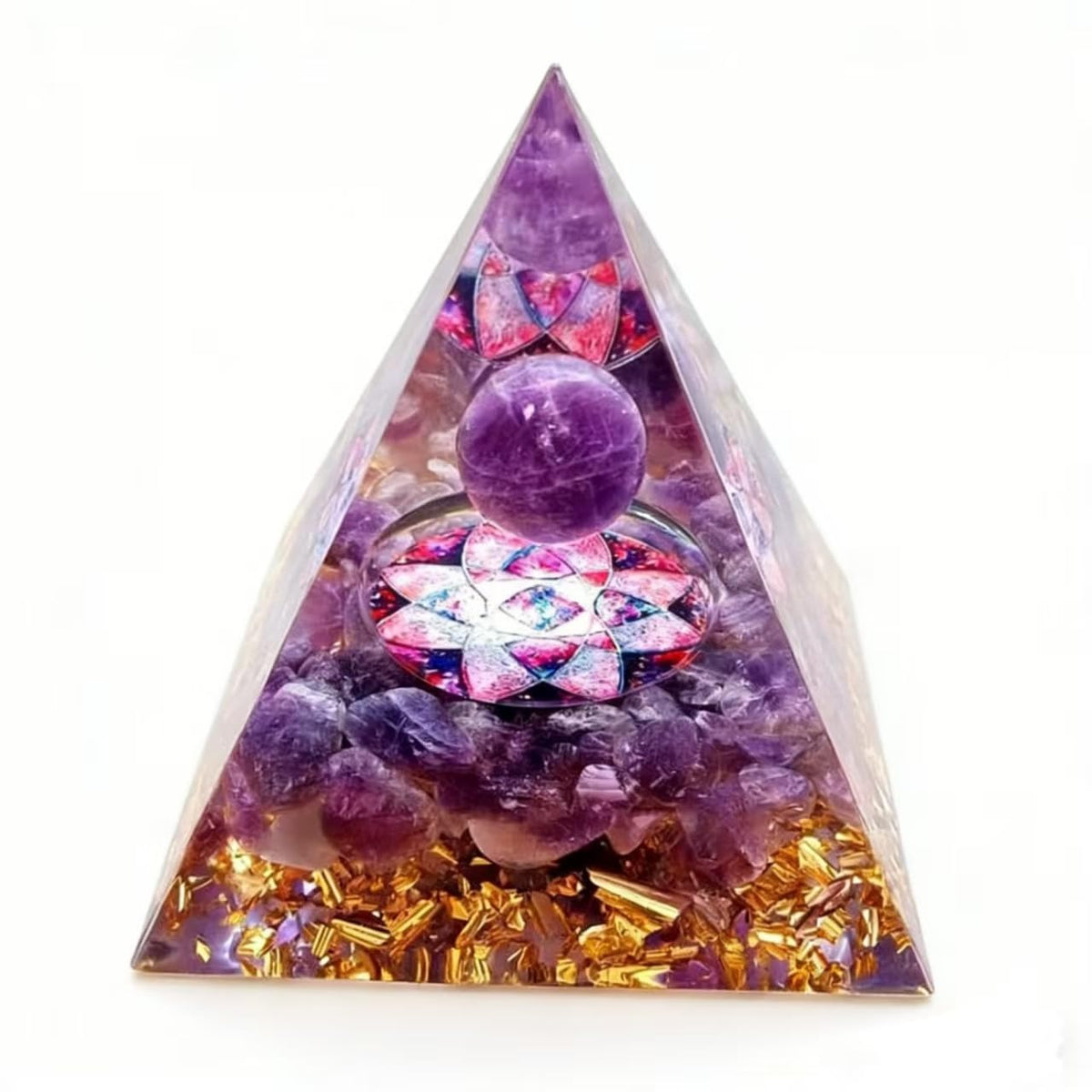 ycyingcheng Moonstone Crystal Orgone Pyramid Ogan Crystal Energy Tower, Nature Reiki Chakra Crushed Stone Jewelry, Crystal Pyramid for Home Decor (Amethyst)