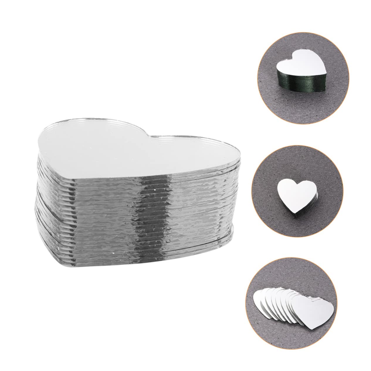 EXCEART 30Pcs Heart-Shaped Glass Mirror Tiles for DIY Craft Projects Compact Small Mirrors with Smooth Rounded Edges Safe for Handbag Storage and Makeup Vanity