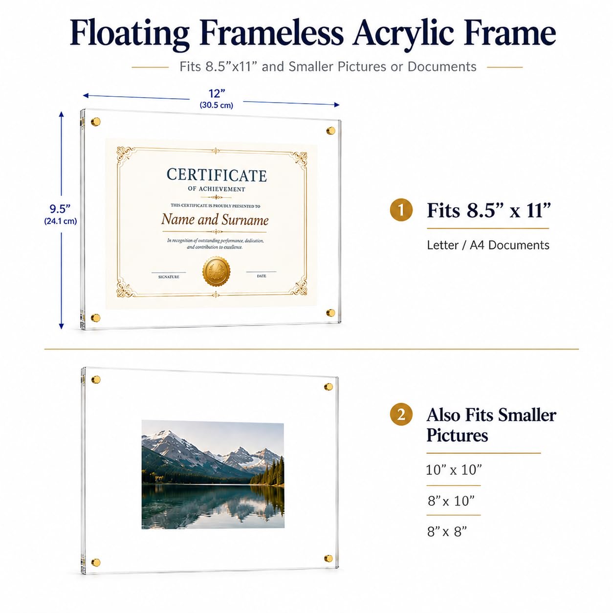 BEEJIBO 3 Pack 8.5x11 Diploma Frame for Walls – Clear Acrylic Certificate Frames with Magnetic, Self-Adhesive No-Drill Wall Mount Picture Frame for Documents, Artwork & Photos