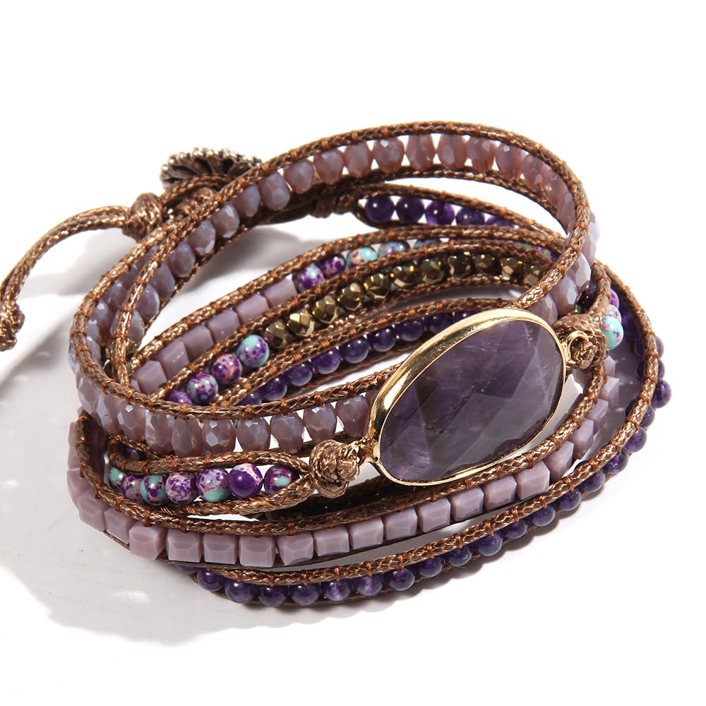 ZOSOJONA Women Wrap Bracelet Boho Natural Jasper Crystal Stone Beads Strand Bracelets