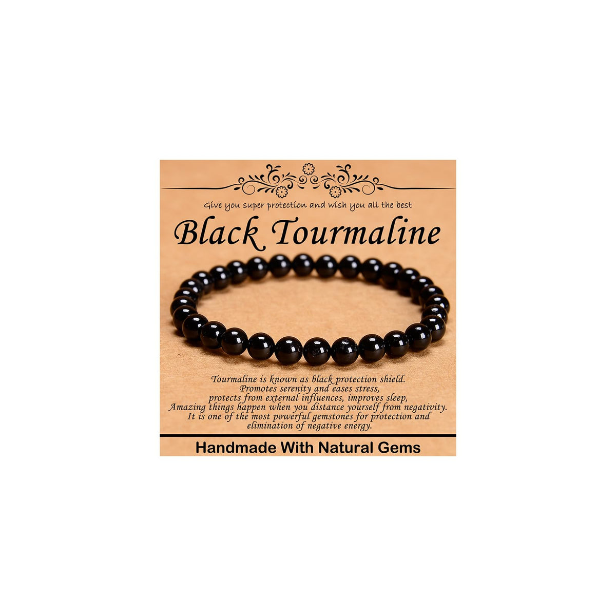 CHCCOYE 6mm Natural Healing Gemstone Bracelet Handmade Yoga Stretch Elastic Bracelet Stress Relief Crystal Jewelry for Men and Women (6mm Black Tourmaline)