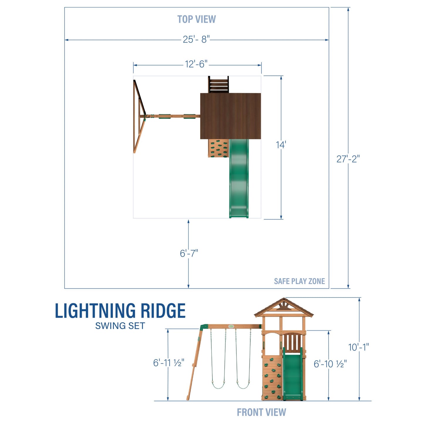 Backyard Discovery Lightning Ridge Cedar Wood Swing Set with Wave Slide, Play Deck, Rock Wall, Sandbox, Belt Swings, Toy Telescope, Steering Wheel, Step Ladder, Outdoor Playset