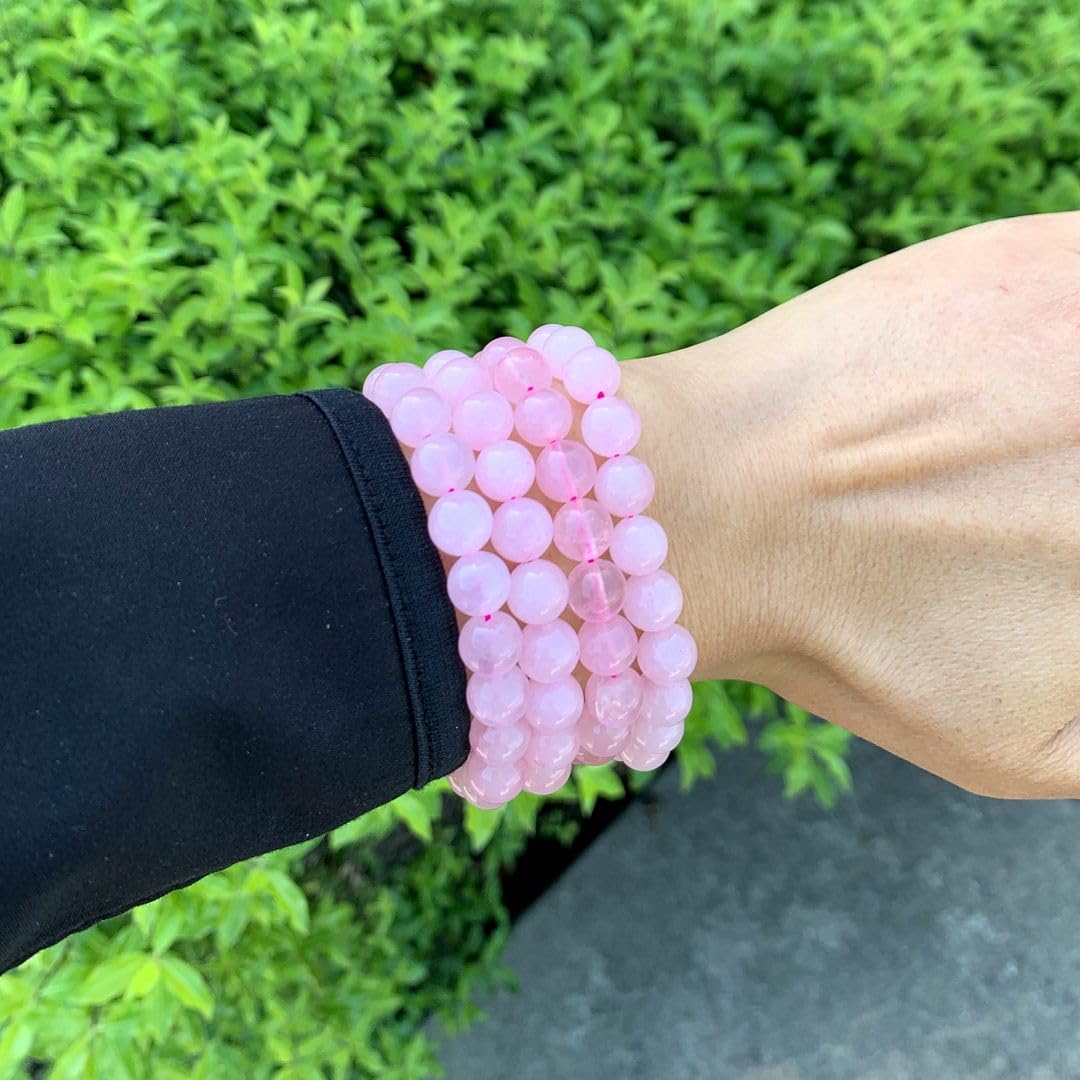 Adabele Real Natural Pink Rose Quartz Gemstone Beaded Bracelet 7.5 inch Stretch Chakra Healing Crystal Stone Jewelry Women Mom Gift (Unisex) GB8-B9