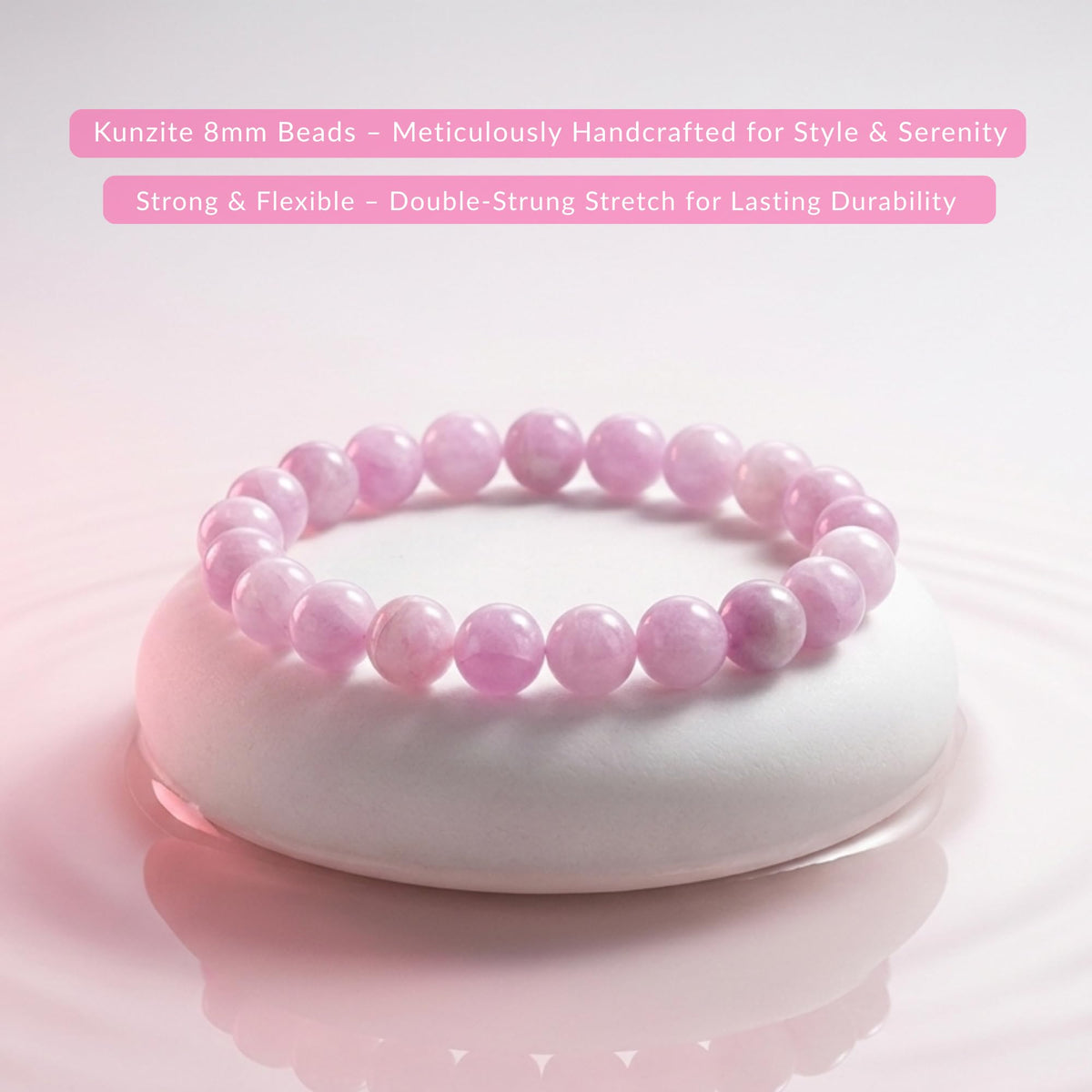 Cherry Tree Collection Kunzite Beaded Bracelet – Genuine 8mm Gemstone Stretch Bracelet for Men & Women – Handmade Crystal Bracelet - (Kunzite - M)