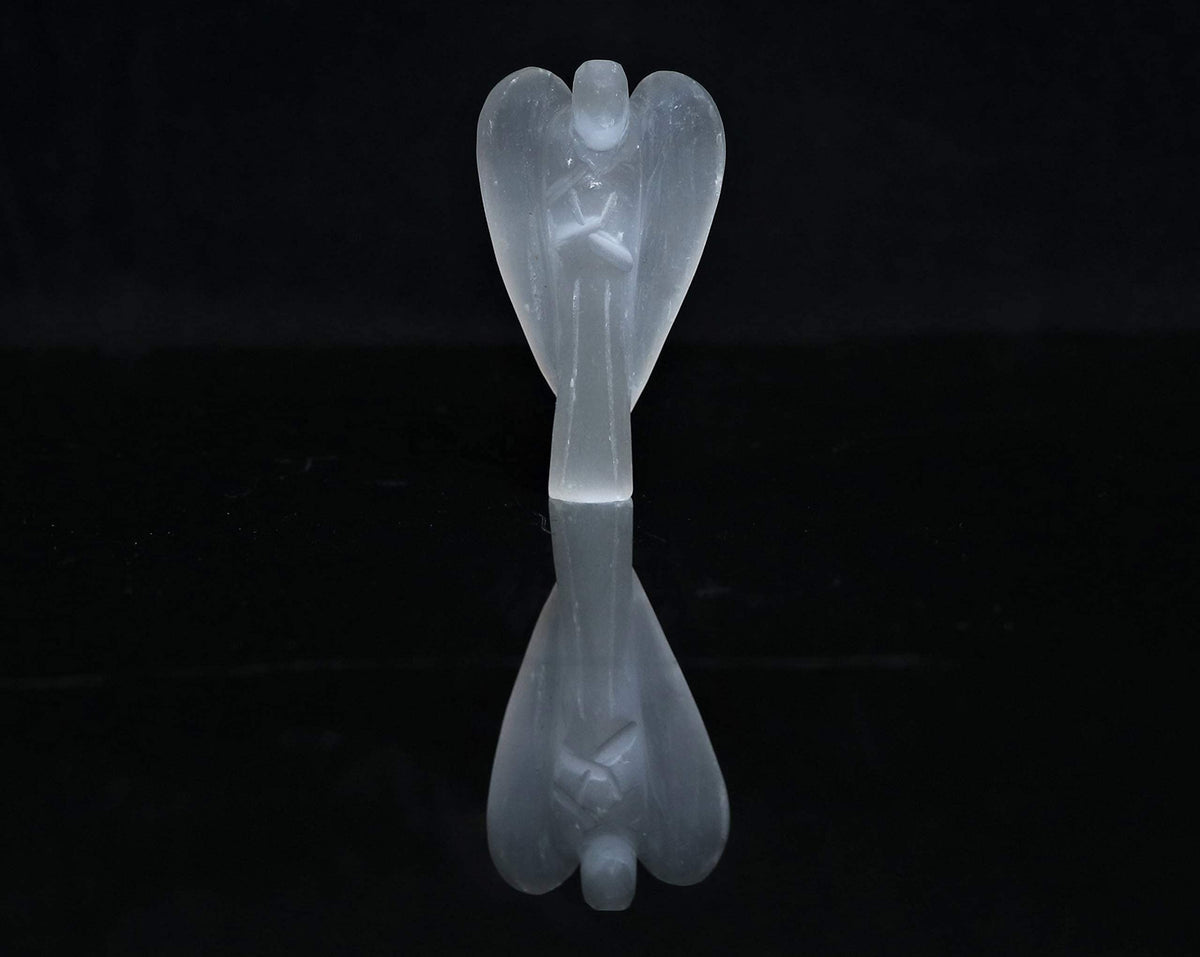 Crocon Selenite Gemstone Guardian Angel Healing Figurine, Hand Carved Pocket Angel - Crystals for Positive Energy, Handmade Mini Statue for Love, Peace & Healing, Natural Gemstone Healing Figurine