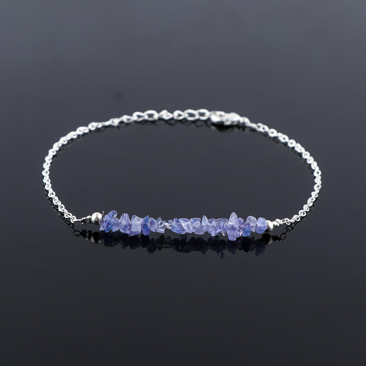 Gemimpression Handmade Tanzanite Chips Bar Bracelet – Natural Energy Healing Crystals – Silver Plated Adjustable 8 Inch Chain – Christmas Gift
