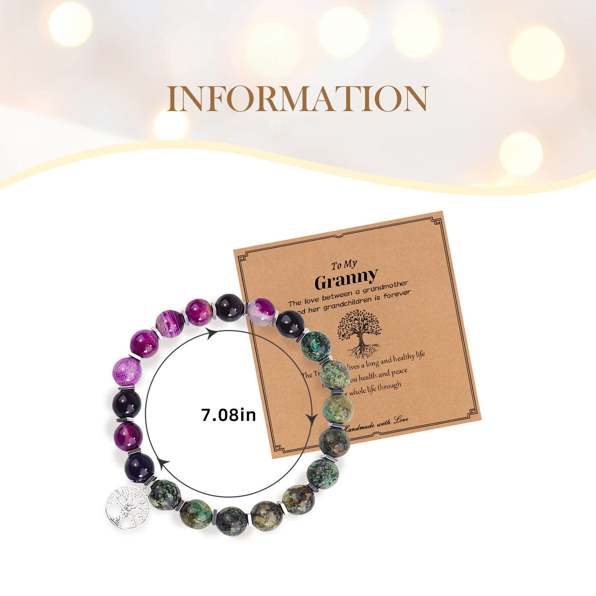 Mother's Day Gifts Tree of Life Charm Bracelet for Granny 8mm Natural Healing Crystals Beads Stretch Bracelet Mom Birthday Gifts
