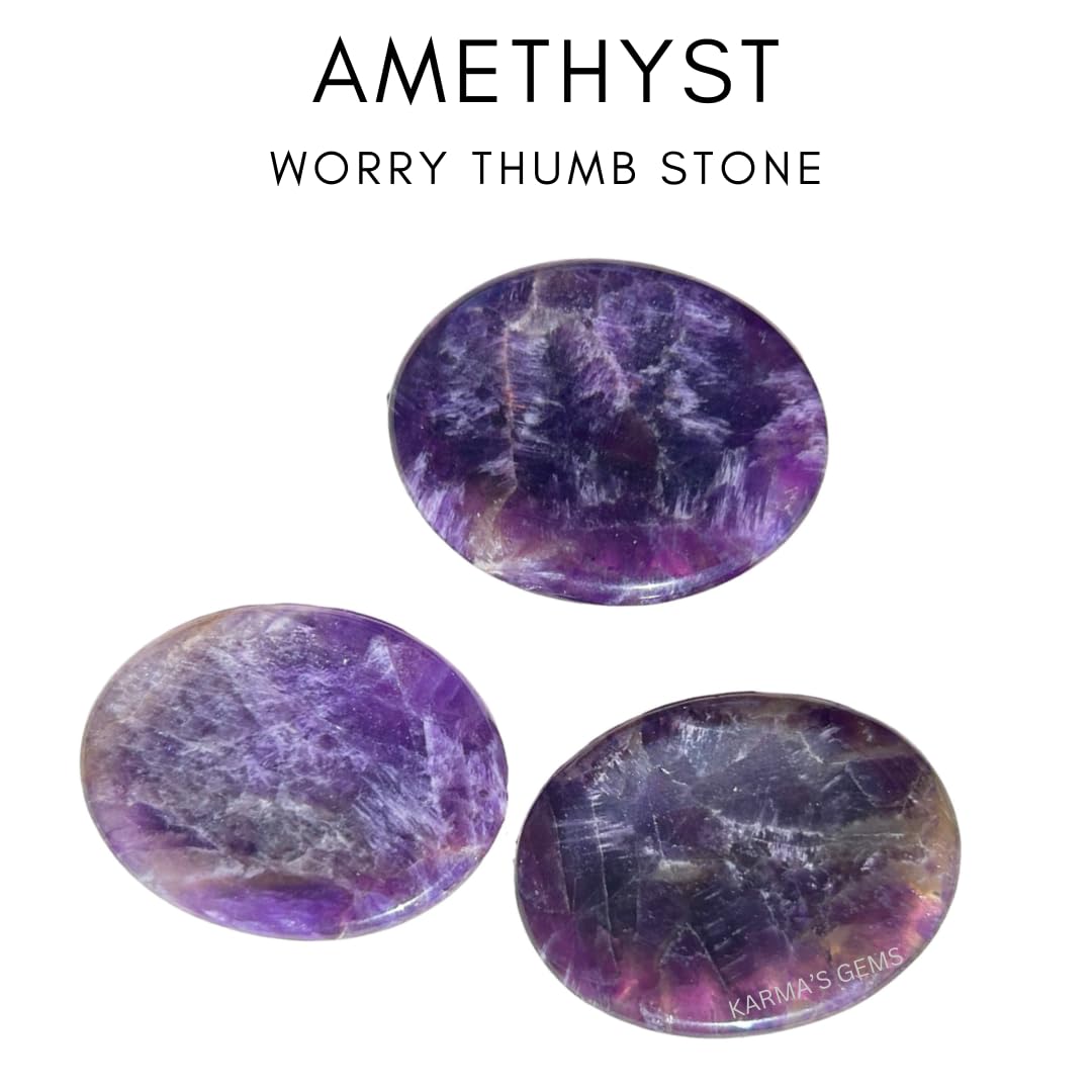 Amethyst - Rubbing Natural Thumb Worry Stone - Hold in Your Hand for Relaxation or Anxiety Relief - Enhance Meditation, Aid in Healing the Mind, Body and Spirit