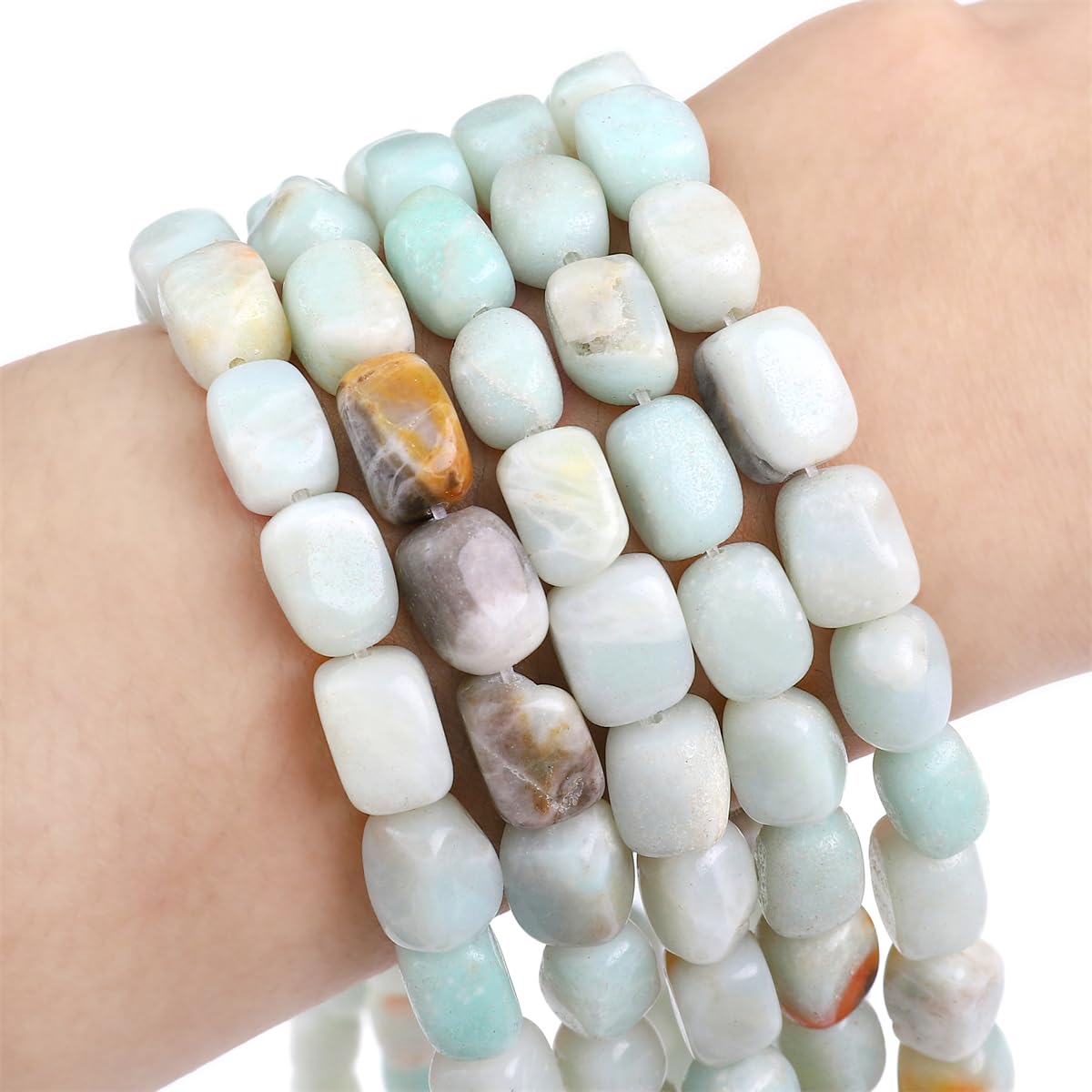 BEADIA Natural Amazonite Cuboid Stone Loose Semi Gemstone Beads for Jewelry Making 8mmx12mm 38cm/Strand