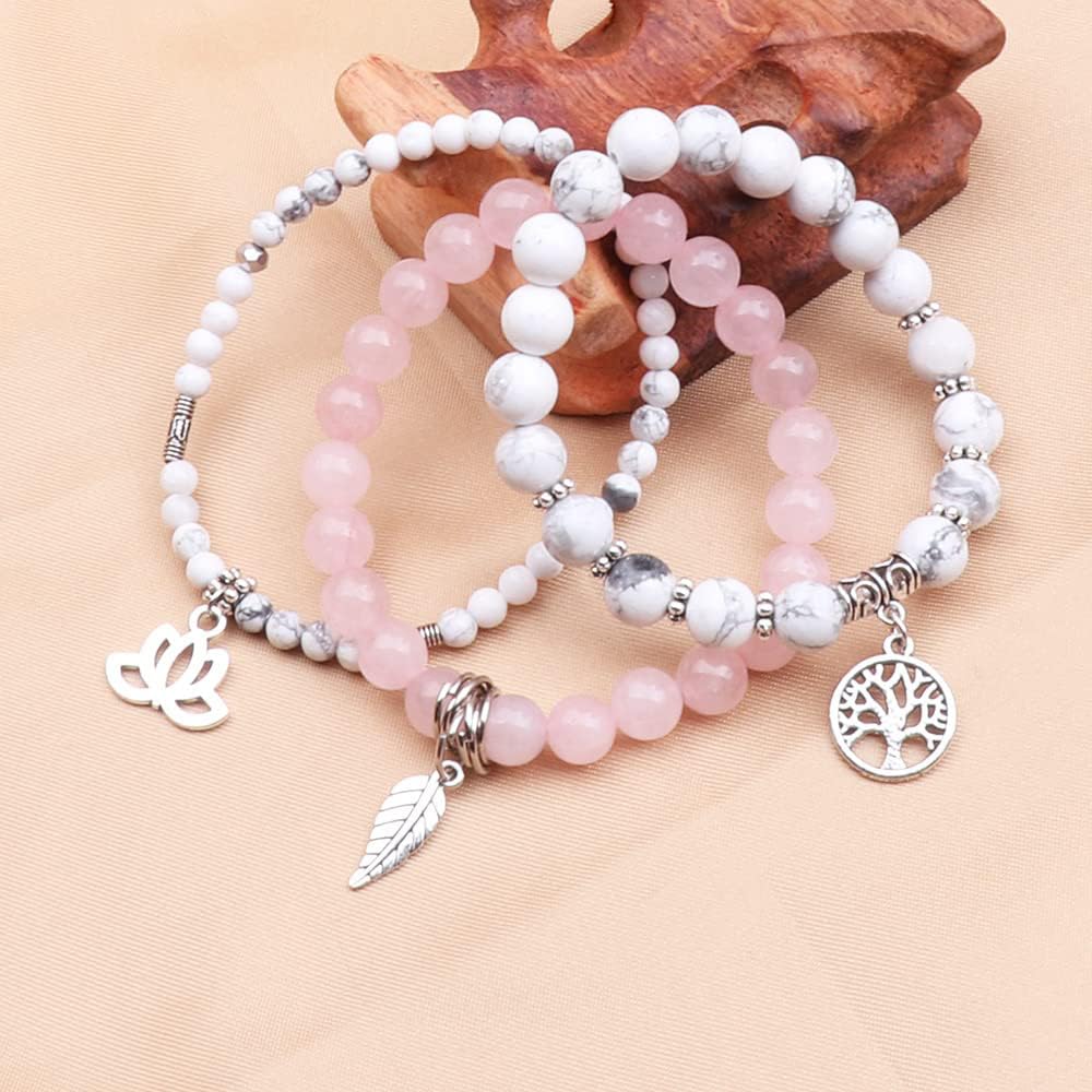 UEUC Tree of Life Yoga Healing Stone Bracelets,Multilayer Lotus Chakra Stone Reiki Bracelet Sets,Anxiety Crystal Natural Stone,for Women Stress Relief(#178)