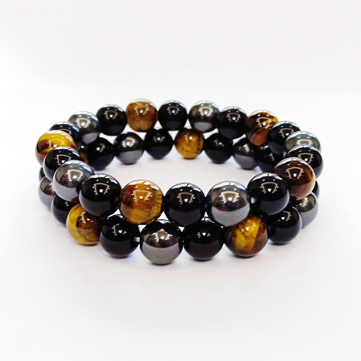 WEFRIN Evil Eye with Hematite Black Obsidian Tiger Eye Stone Triple Protection Bracelets for Men Women, Crystal Healing Stone Bracelet Bring Luck Prosperity and Happiness Jewelry (E-TPB)