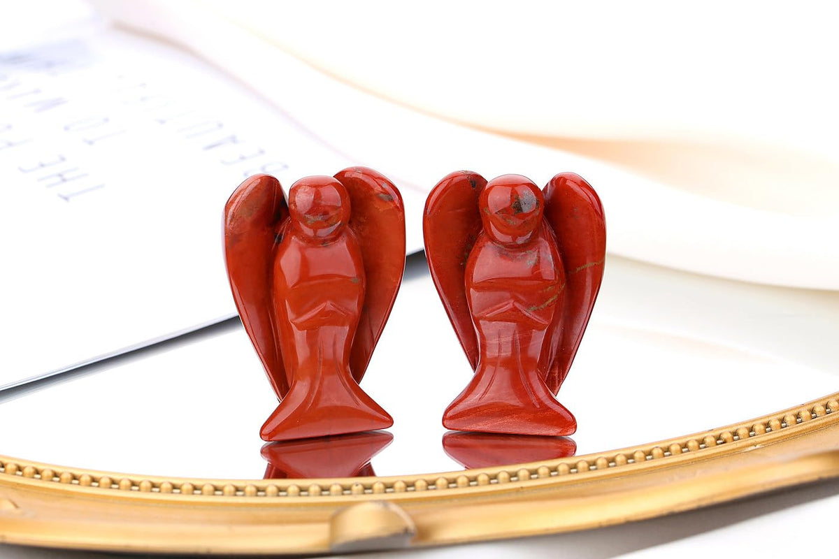 QINJIEJIE Red Jasper Crystal Angel Decor Guardian Angel Statue Hand Carved Stone Figurines Reiki Gemstones Room Home Office Decorations Gifts for Women