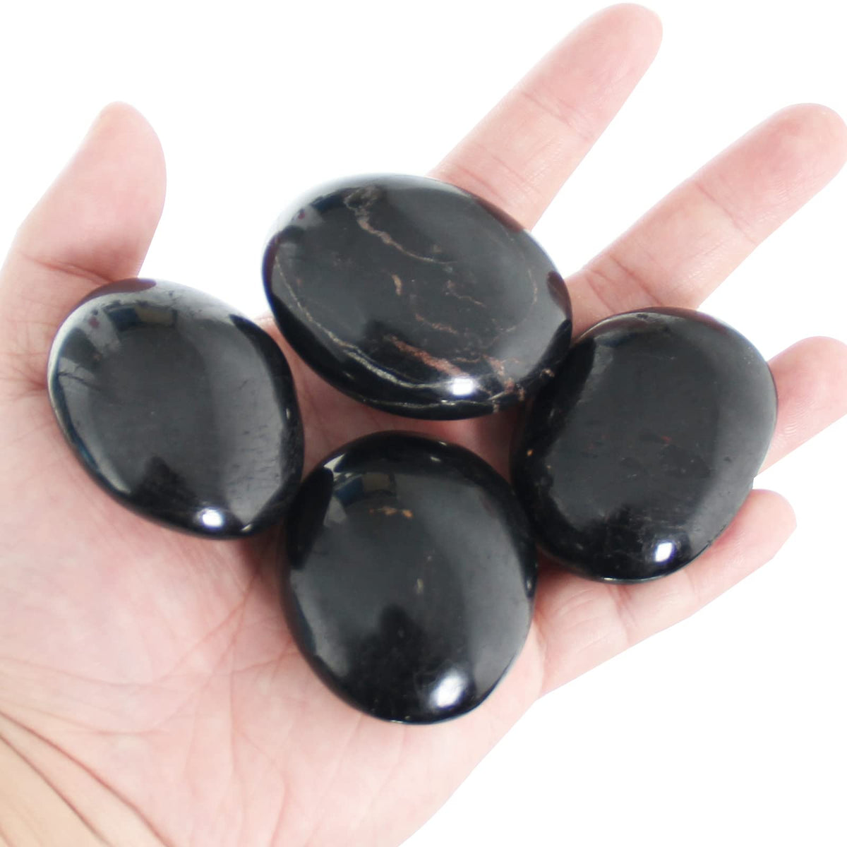 Orientrea Black Tourmaline Stone - 4 Pcs Black Tourmaline Palm Stone Pocket Energy Stone, Smooth Healing Crystal and Worry Stones