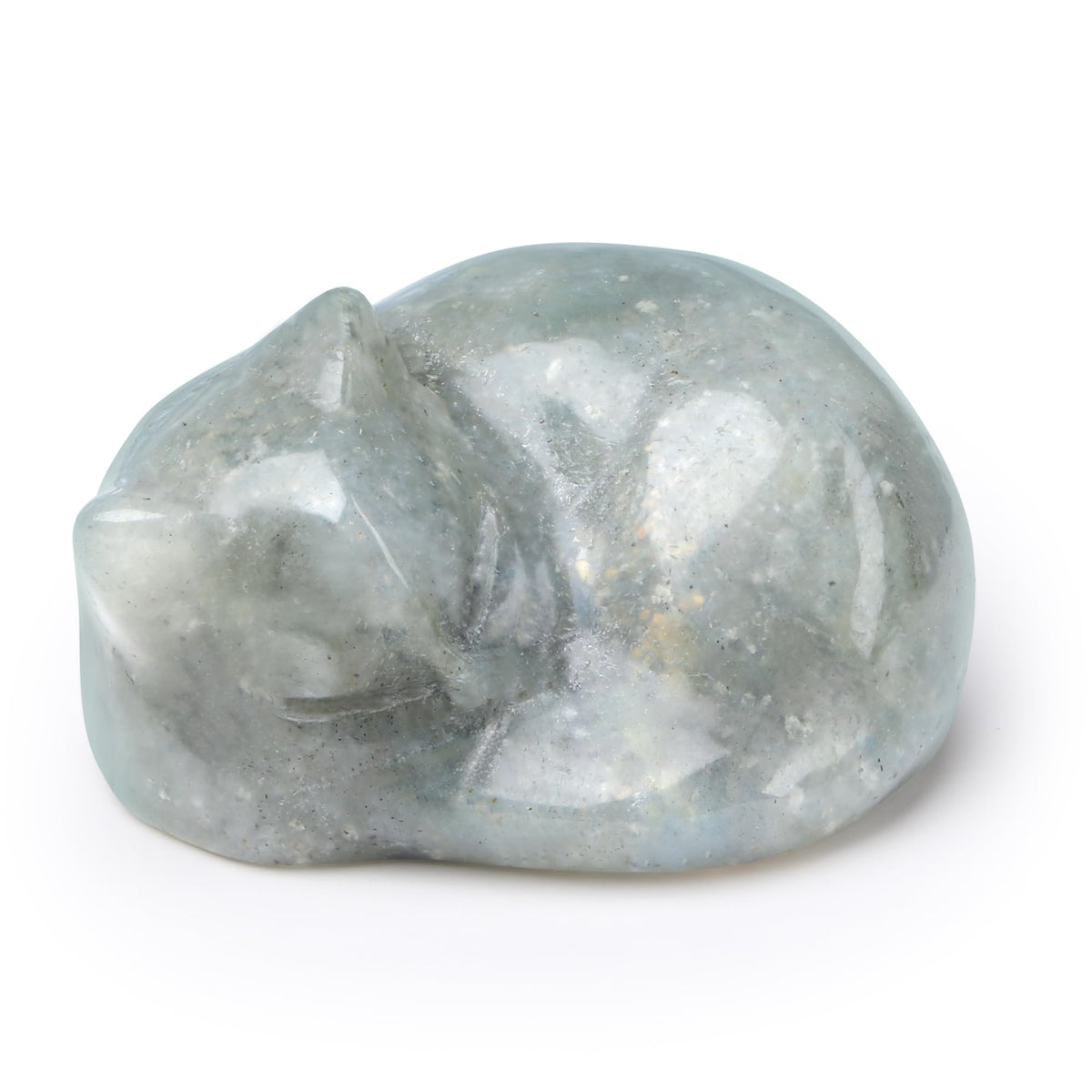 QINJIEJIE Cat Decor Statue White Labradorite Crystal Healing Stone Figurine Decor Polished Gemstones Cute Kitten Gifts Stocking Stuffers Home Office Desk Decor Cats Gifts for Cat Lover 1.6"