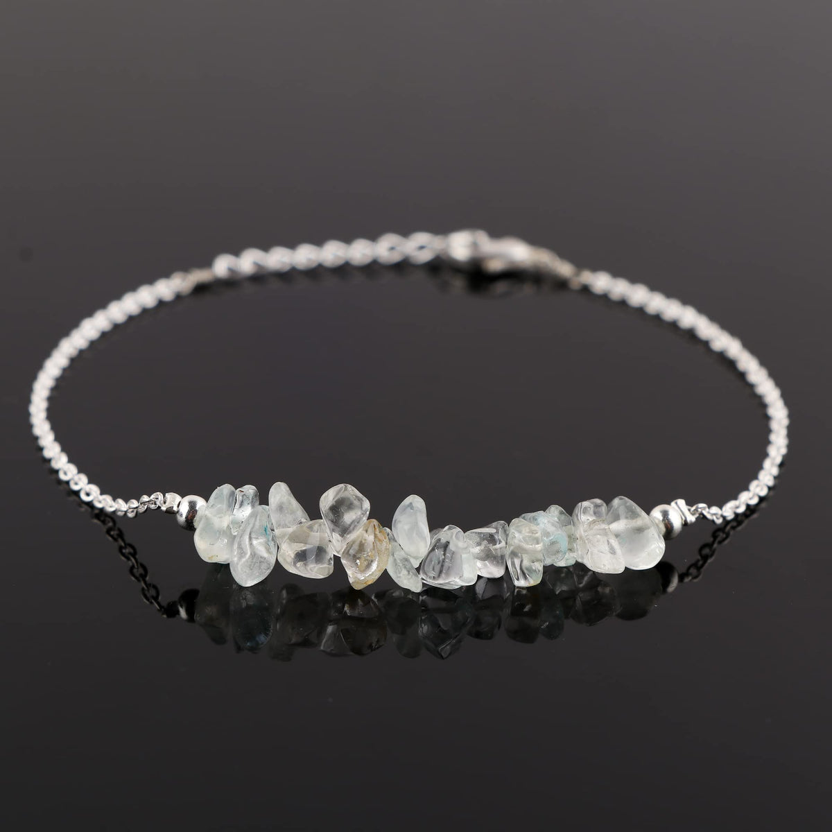 Gemimpression Handmade Clear Quartz Chips Bar Bracelet – Natural Energy Healing Crystals – Silver Plated Adjustable 8 Inch Chain – Christmas Gift