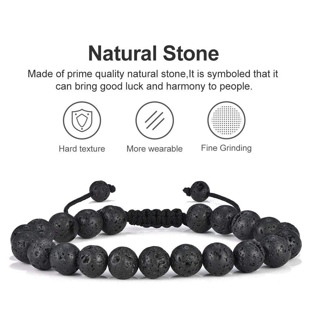 M MOOHAM Beaded Bracelet for Men Gifts - Lava Rock Stone Tiger Eye Bracelet Adjustable Men Birthday Unique Gifts