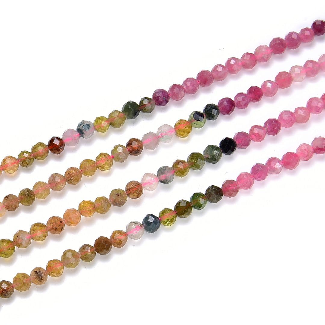 Adabele 30 Inch Natural Multi-Color Tourmaline Gradient Shade Healing Gemstone 3mm (0.12 Inch) Tiny Small Faceted Round Loose Beads Stone Spacer (220-240pcs Total) GK3-3