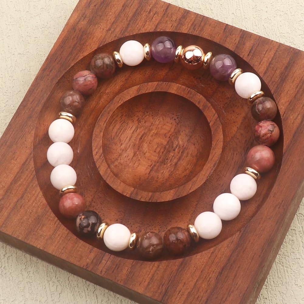 KSQS Healing Stone Bead Bracelet for Women, Natural Gemstones Balance Protection Bracelet, Spiritual Crystal Beads Bracelet Anxiety Relief with Meaning Card(#22)