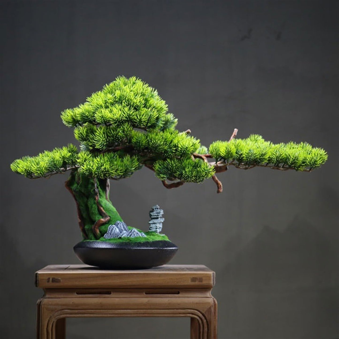 GRFIT Bonsai Artificial Tree Ornaments Simulation Luxury Light China, Entryway Cabinet Decorations, Office Landscaping, Hotel, Carving Wood Root Artificial Tree Plant