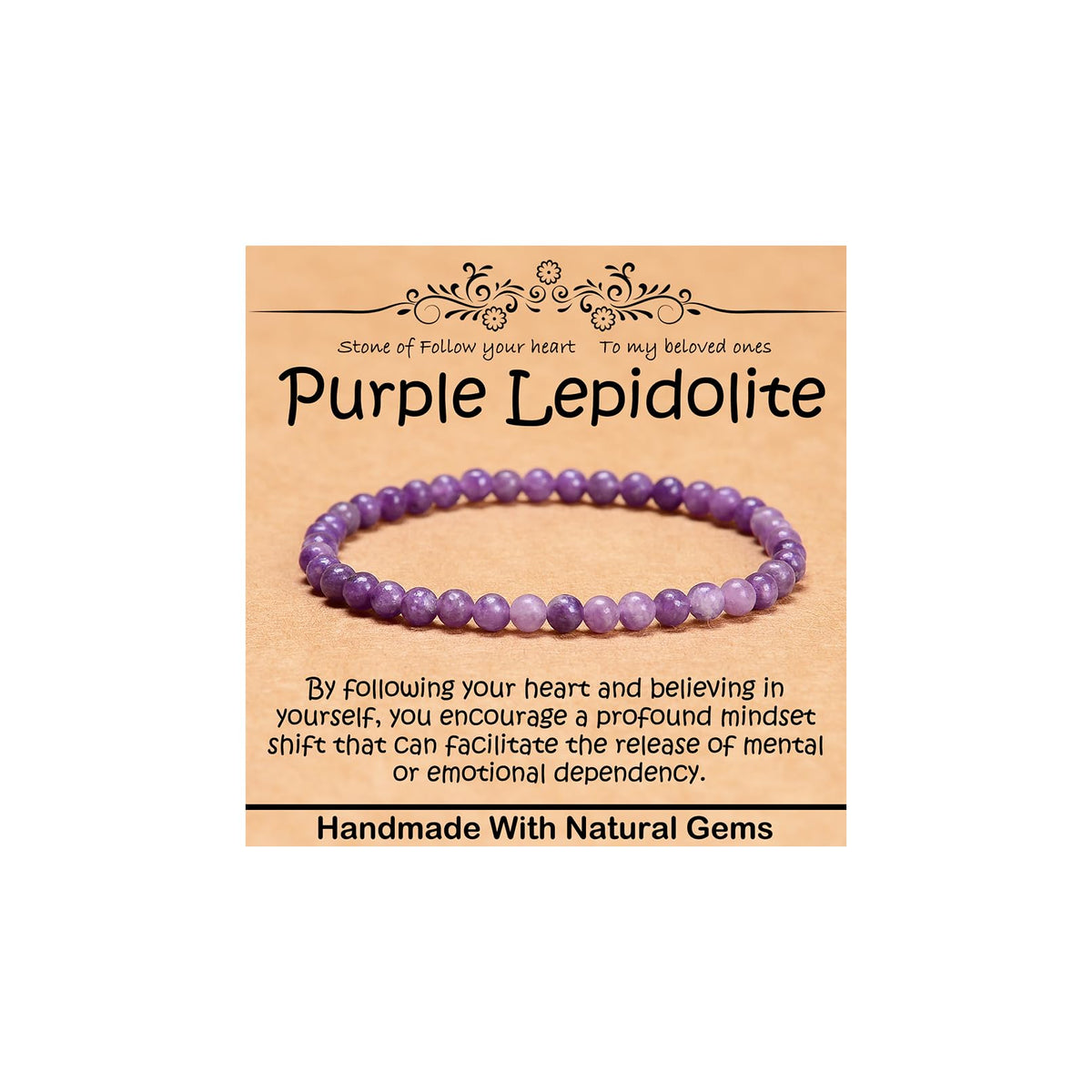 CHCCOYE 4mm Natural Healing Gemstone Bracelet Handmade Yoga Stretch Elastic Bracelet Stress Relief Crystal Jewelry for Men and Women (4mm, Purple Lepidolite)