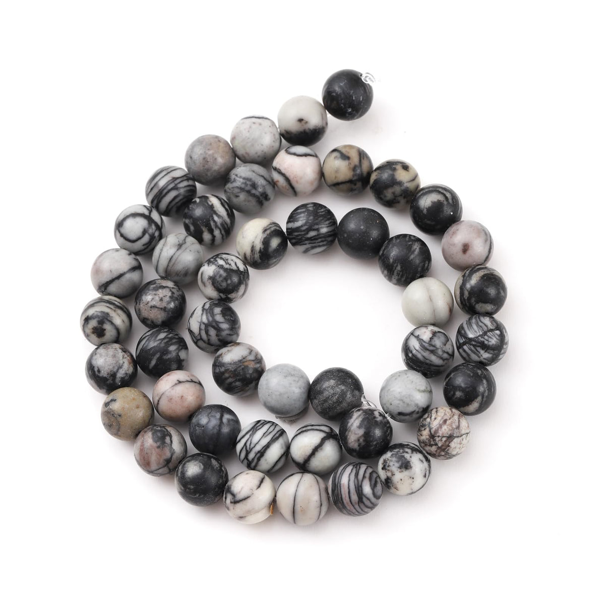8mm 45pcs DIY Natural Black Network Zebra Stone Beads Round Healing Crystal Gemstone Loose Beads for Jewelry Making Handmade Bracelet Necklace