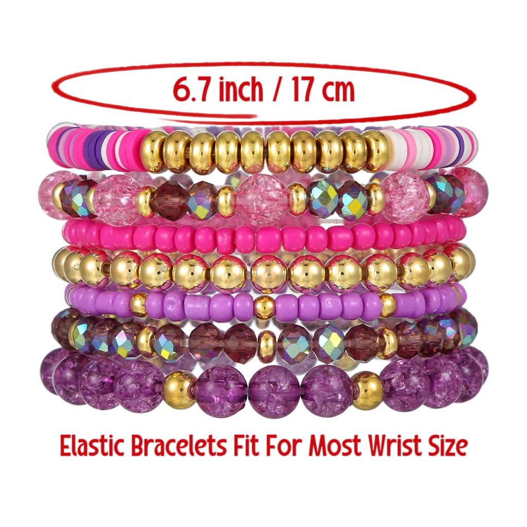 YEOSMINE Boho Heishi Clay Beaded Stretch Bracelets Stack For Women, Preppy Teens Friendship Gold Bracelets Cute Beach Surfer Accessories Bulk Set Trendy Fashion Jewelry