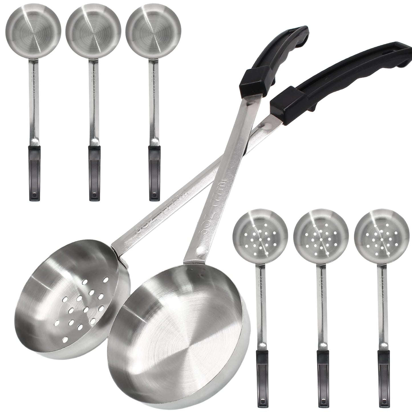 Opfiue 8PCS 6oz Portion Control Serving Spoons,Bariatric Serving Utensils Ideal Weight Watchers,Slotted and Unslotted Scoops,Heavy Duty Stainless Steel Utensils for Restaurants/Weight Loss(Black)