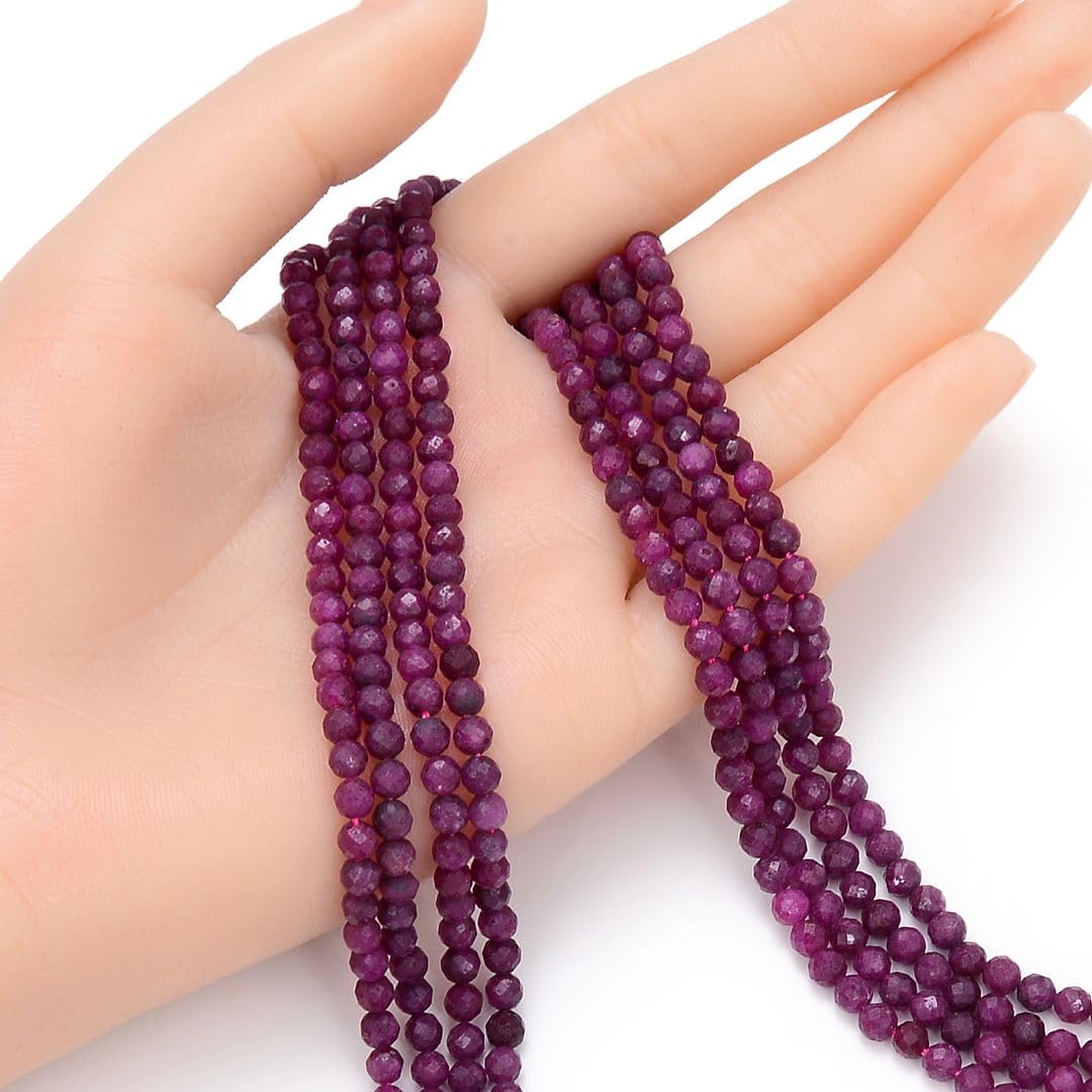 Adabele 30 Inch Natural Red Ruby Healing Gemstone 4mm (0.16 Inch) Tiny Small Faceted Round Loose Beads Stone Spacer (170-190pcs) for Craft Jewelry Making GK4-18