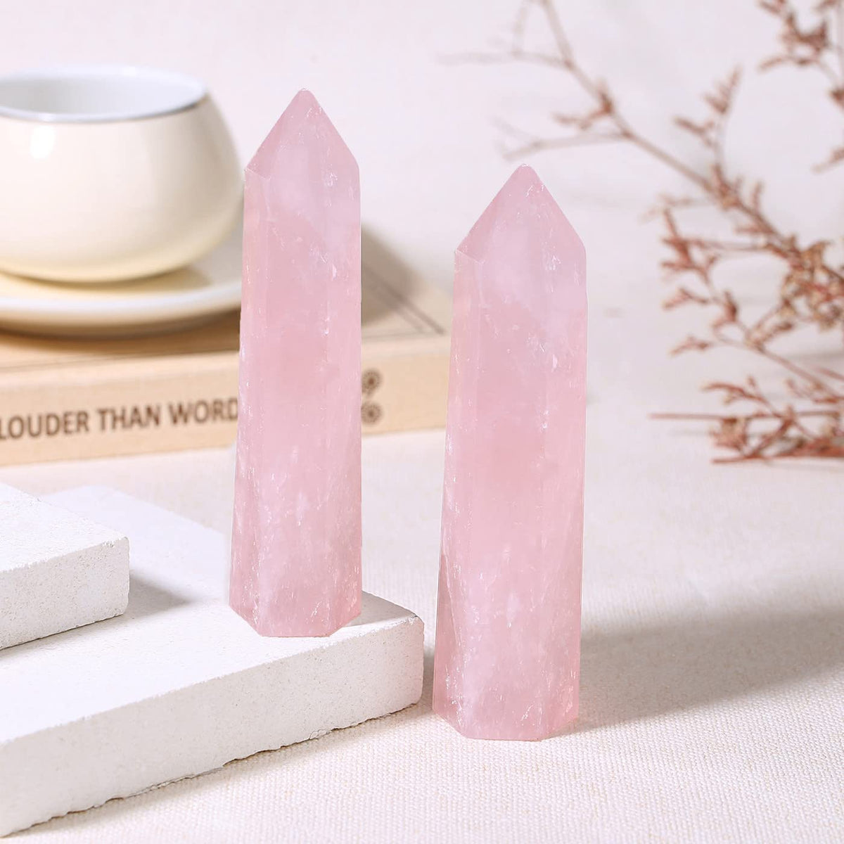 ZHIYUXI 3.7-4" Rose Quartz Crystals Pink Crystals Wand Cuarzo Rosa Crystal Rose Hexagonal Pointed Healing Crystals Tower Stone 1 Pc Reiki Energy Balancing Meditation Therapy Gemstones Decoration Gifts