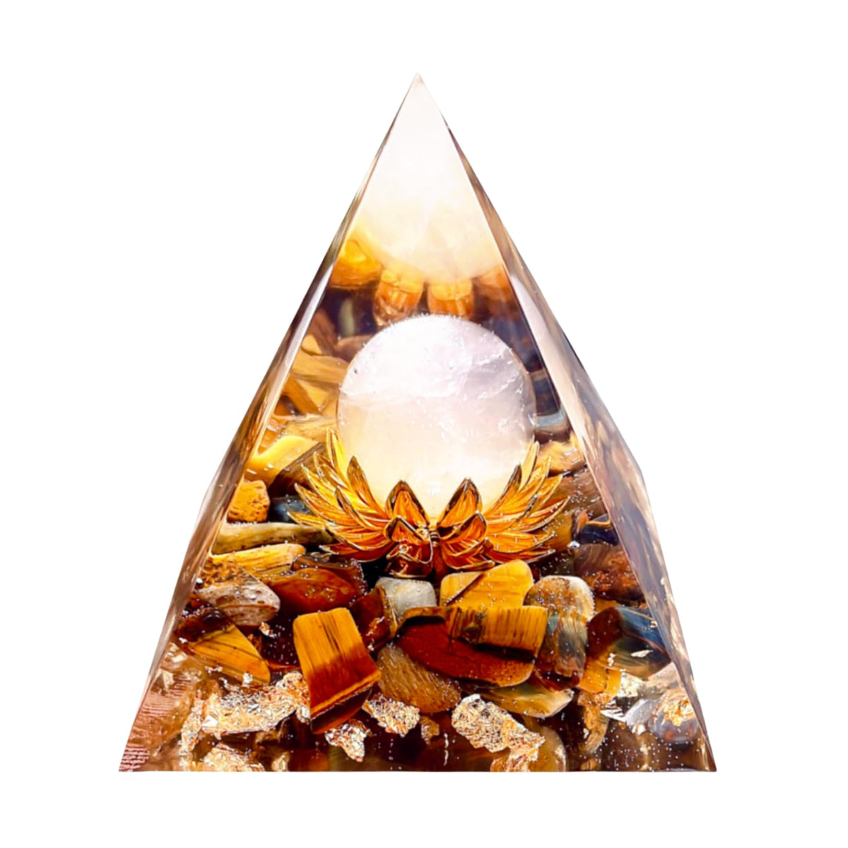 Saefheled The Flower of Life Orgone Pyramid,Natural Energy Pink Crystal&Tiger's Eye Stone Orgonite Crystal Healing Pyramids,for Reduce Stress, Balance Chakra,Meditation Attract Luck,Accumulate Wealth