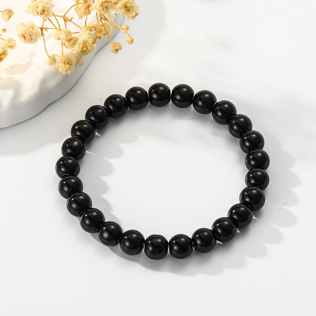Gnamy Black Tourmaline Bracelet for Women, Healing Crystal Bracelet for Spiritual Healing Positive Energy Protection, Natural Stretch Beaded Bracelets Birthday Valentines Jewelry Gifts for Daughter Her Friends Girlfriend