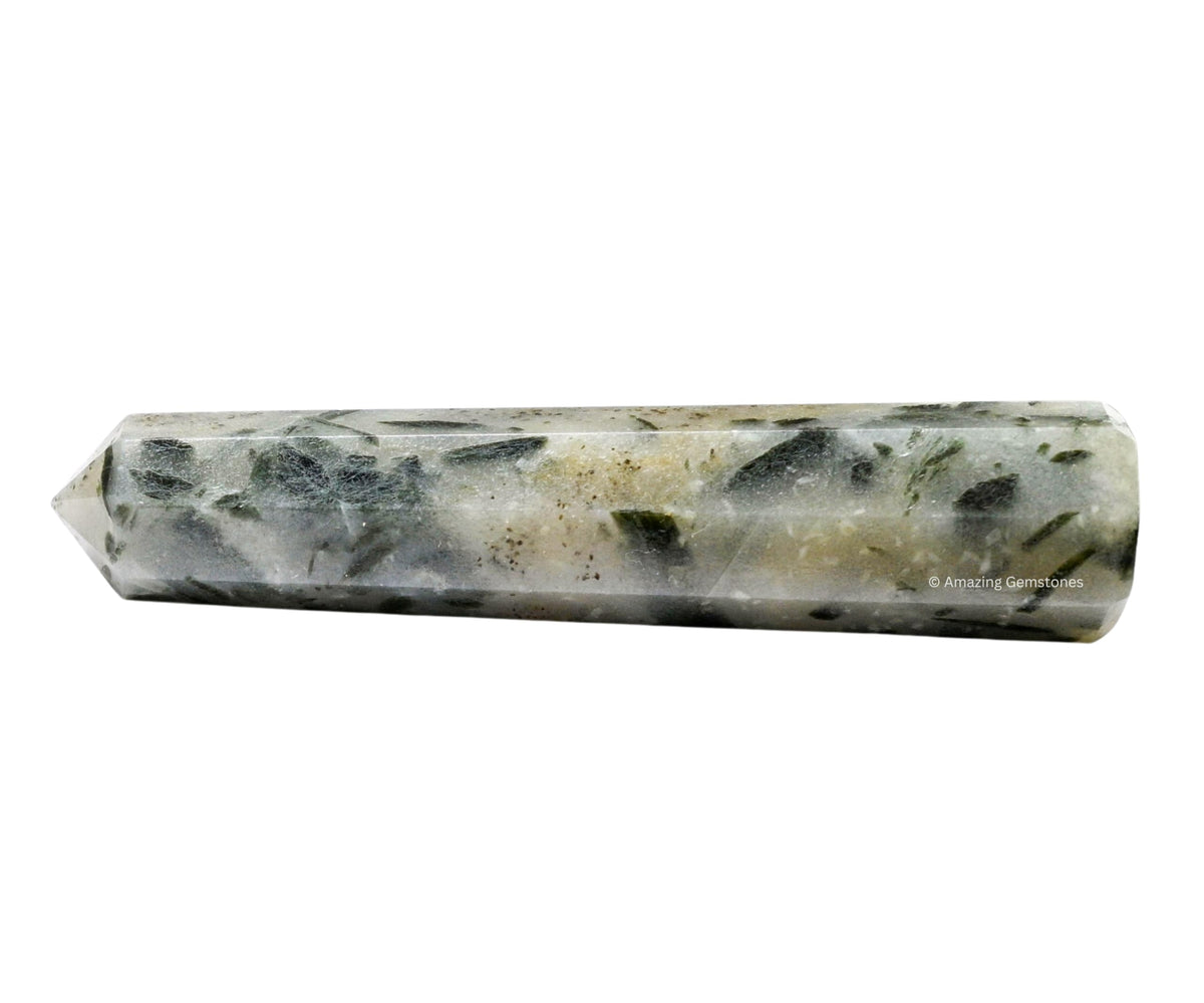 Amazing Gemstone Green Tourmaline in Quartz Crystal Towers - Natural Healing Crystal Point Obelisk for Reiki Healing and Crystal Grid (3" to 4" INCH)