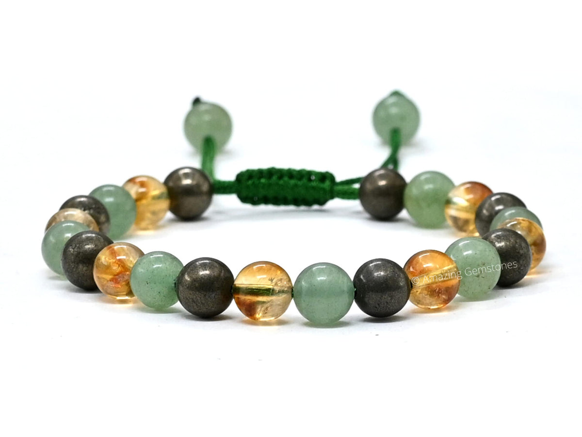 Amazing Gemstone Money Wealth Success Bracelet - Pyrite Green Aventurine Citrine Bracelet Set for Healing Calming Anxiety Stress Relief Gifts Pulseras Para Hombres Mujer Stocking Stuffer (Adjustable)