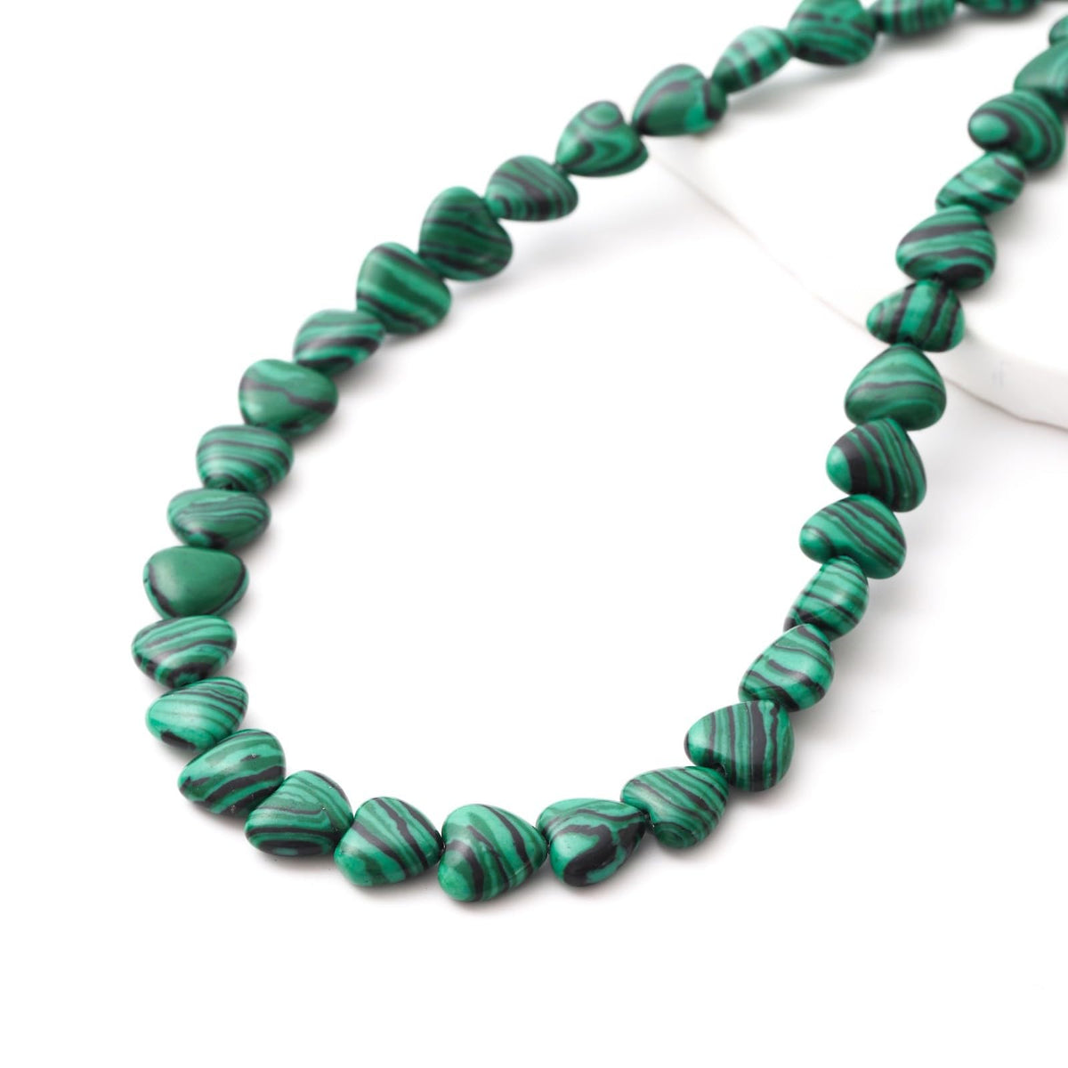 Natural Heart Shaped Malachite Stone Beads 10mm Loose Crystal Healing Beads for DIY Necklace Bracelet Making Gemstone Craft Supplies