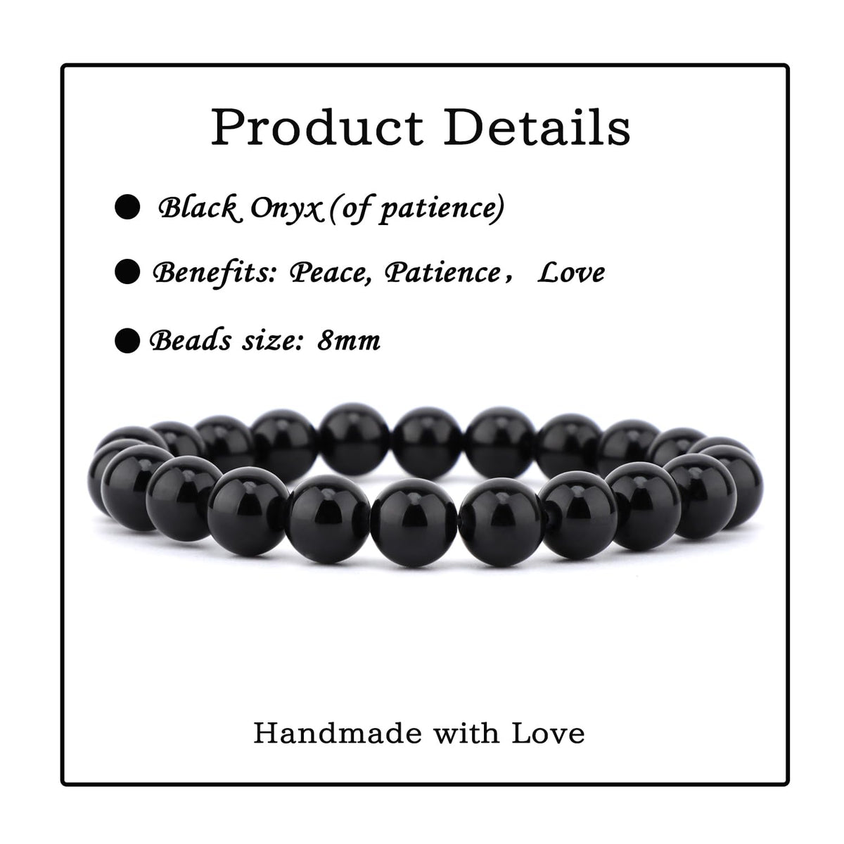 Bymitel 8mm Black Onyx - Handmade Reiki Gemstone Stretch Bracelet, Natural Beauty & Spiritual Essence, Crystal Healing for Unisex Adults
