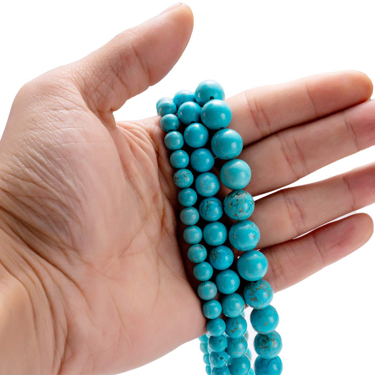 BEADIA Natural Blue Turquoise Stone Round Loose Semi Gemstone Beads for Jewelry Making 6MM 61PCS
