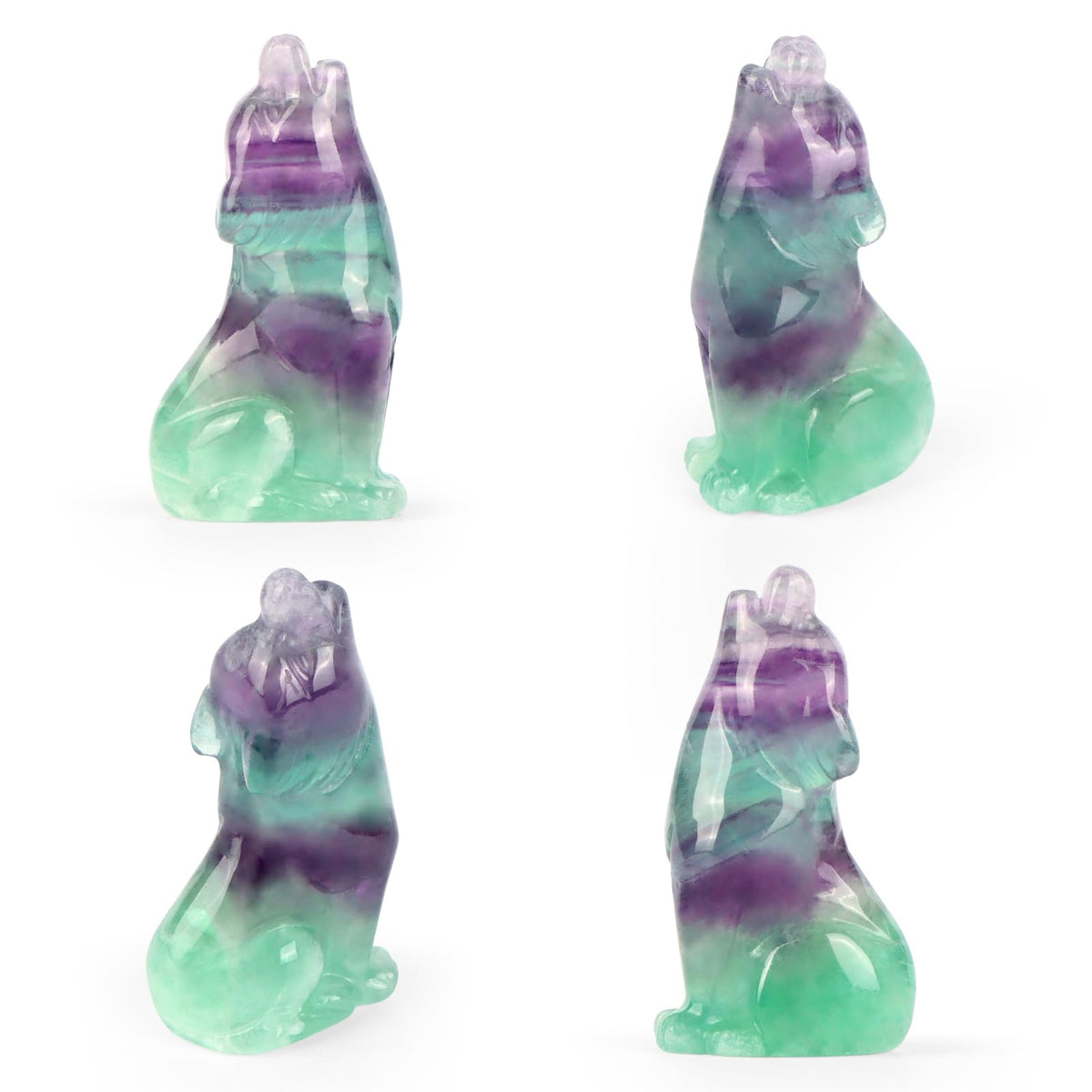 Artistone Rainbow Fluorite Head Up Wolf Statue 2" Howl Wolves Figurine Decor Ornament for Home Table Centerpiece Ornament Healing and Crystal Stone Pocket Animal Sculpture with Gift Case