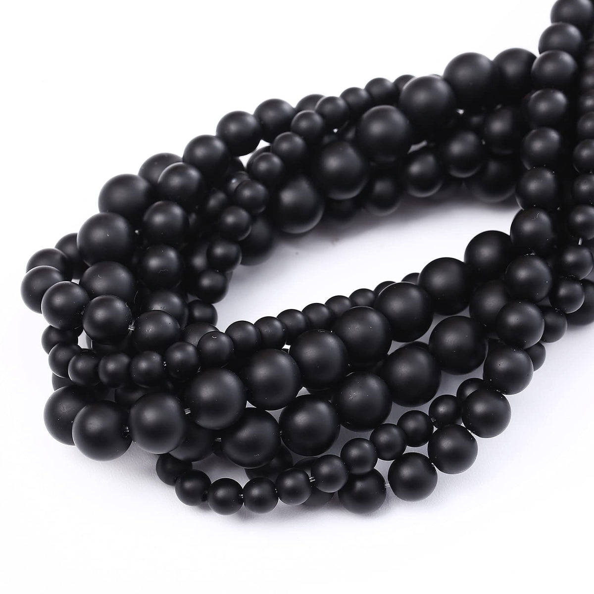 45PCS 8MM Natural Frosted Black Agate Stone Beads Round Loose Beads for Jwelry Making DIY Bracelet Necklace Accessory 15Inch