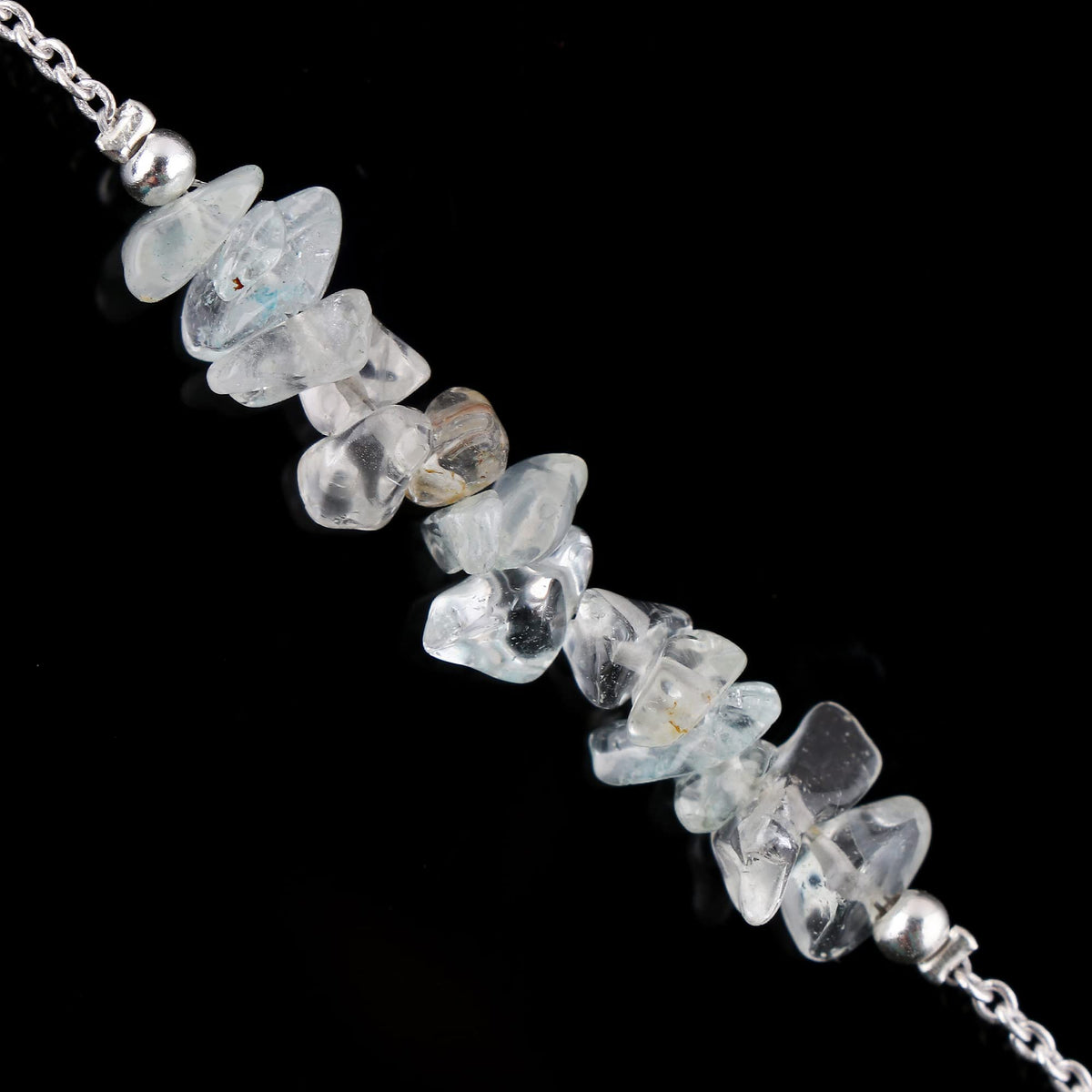 Gemimpression Handmade Clear Quartz Chips Bar Bracelet – Natural Energy Healing Crystals – Silver Plated Adjustable 8 Inch Chain – Christmas Gift