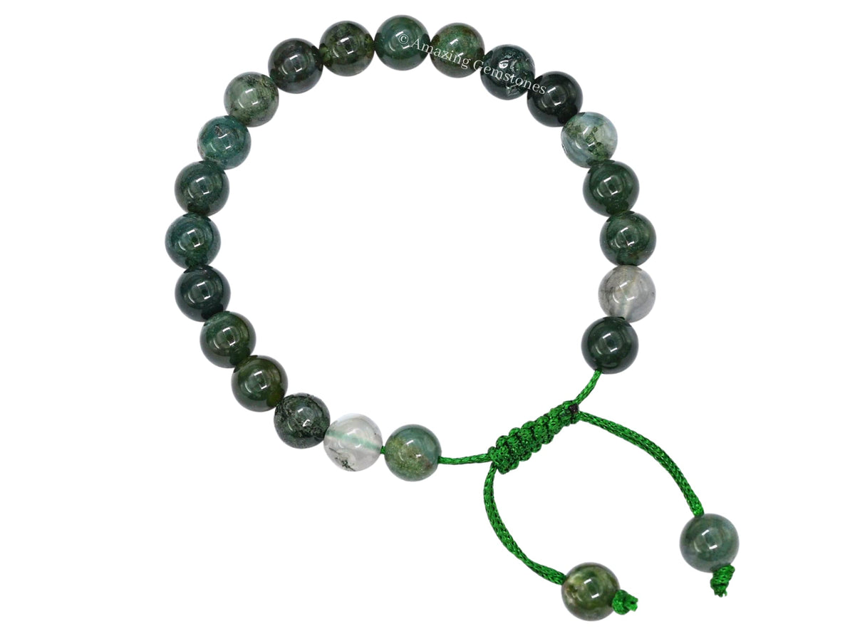 Amazing Gemstone Moss Agate Bracelet for Women Men's Gifts - Protection Healing Crystal Bracelet - 8mm Gemstones Beaded Adjustable Bracelet Pulseras Para Hombres Mujer Stocking Stuffers