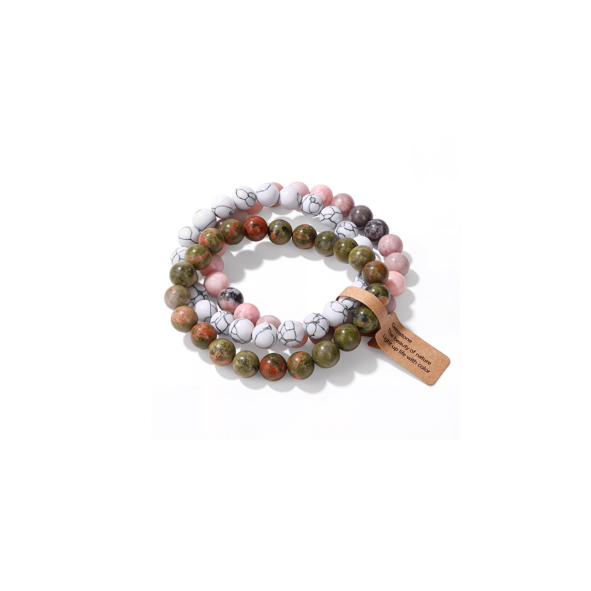 Risyfjew 3 PCS Pink Zebra Jasper Healing Crystal Bracelets Women 8mm Natural Stone Beaded Stretch Bracelet Crystal Gifts for Women