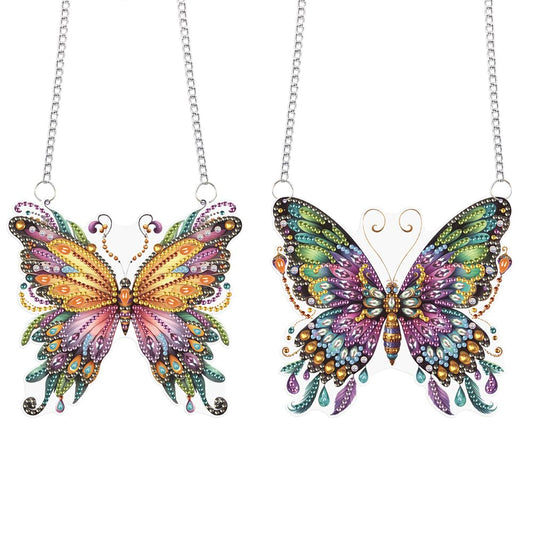 POETRYDRAW 2 Pcs DIY Hanging Diamond Art Pendant Kit Butterfly, Special Crystal Acrylic Diamonds Painting Ornament for Adults, 5D Diamond Art Suncatchers Gem Painting Box Kit