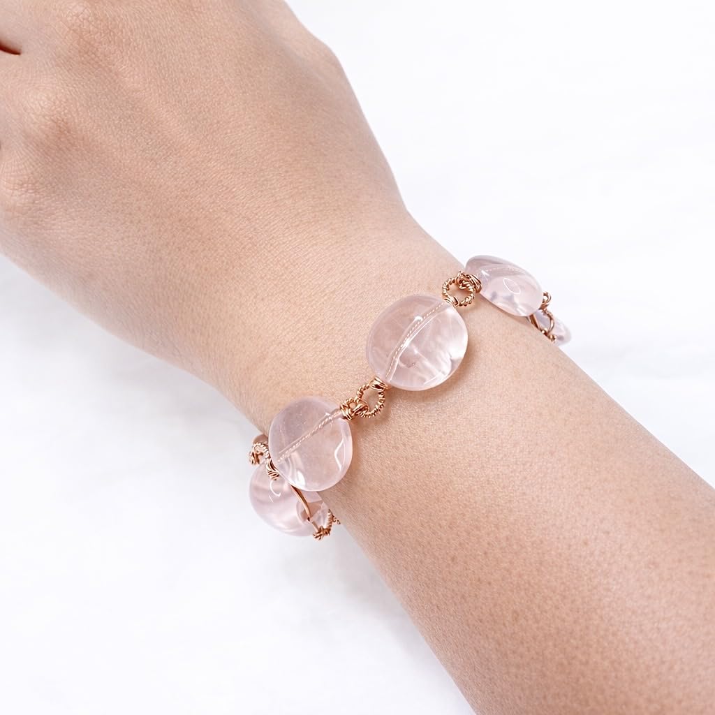 VAN DER MUFFINS JEWELS Natural Rose Quartz Chunky Gemstone Bracelet | Heart Chakra Healing Bracelet | 8 Inches