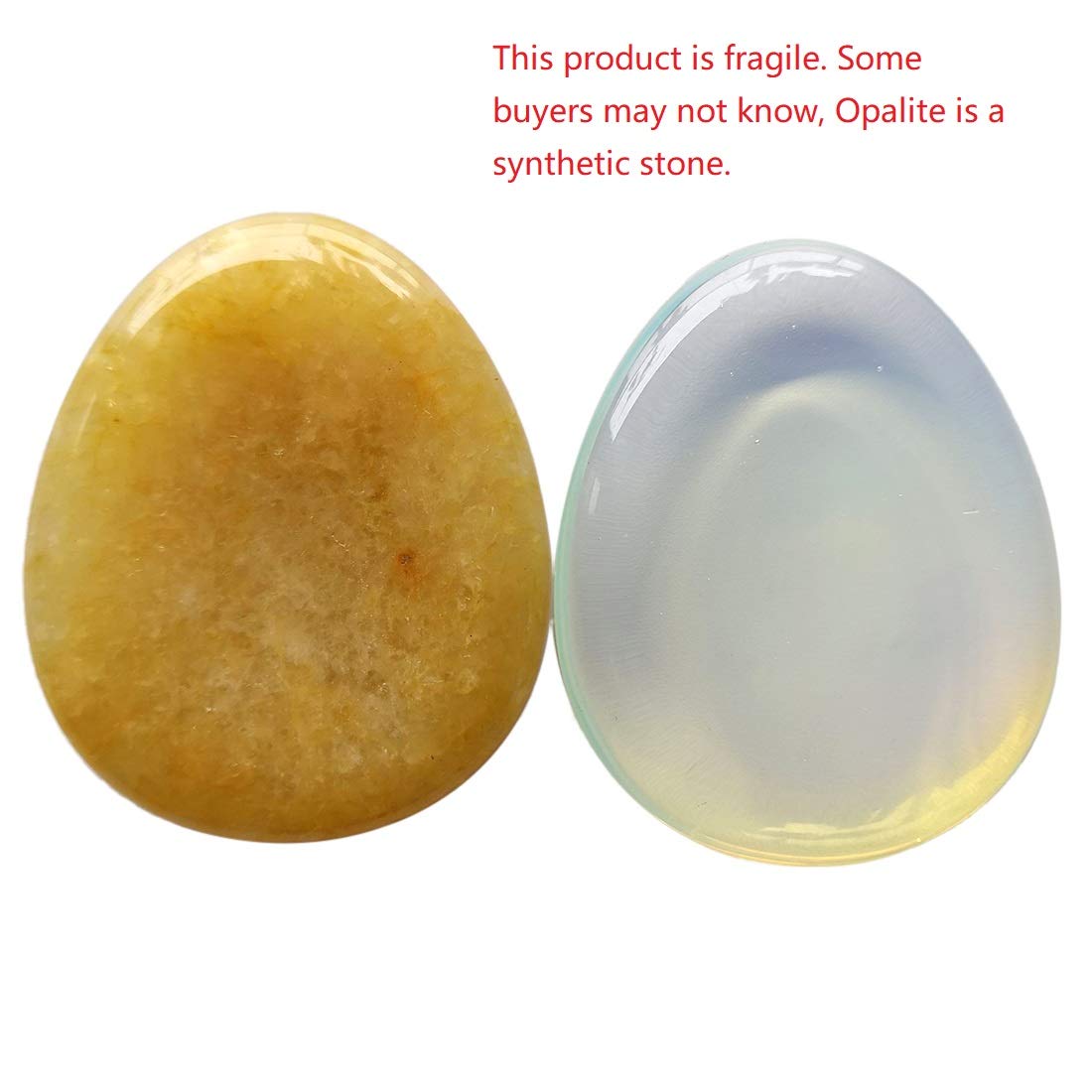Loveliome Thumb Worry Stone, Stress Relax Healing Reiki Crystal Pocket Palm Stones,Opalite w Yellow Jade,Pack of 2