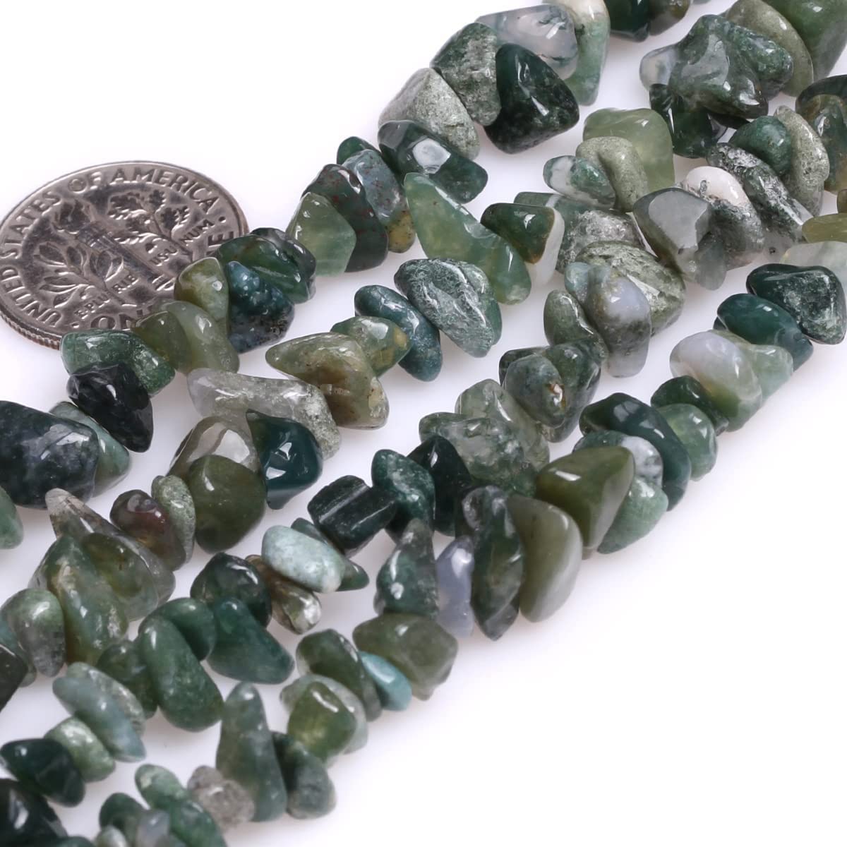 HAAMIIQII 5-8mm Natural Moss Agate Chips Beads Irregular Chip Stones Loose Gemstone Beads Energy Healing Beads for Jewelry Making Strand 30 Inch