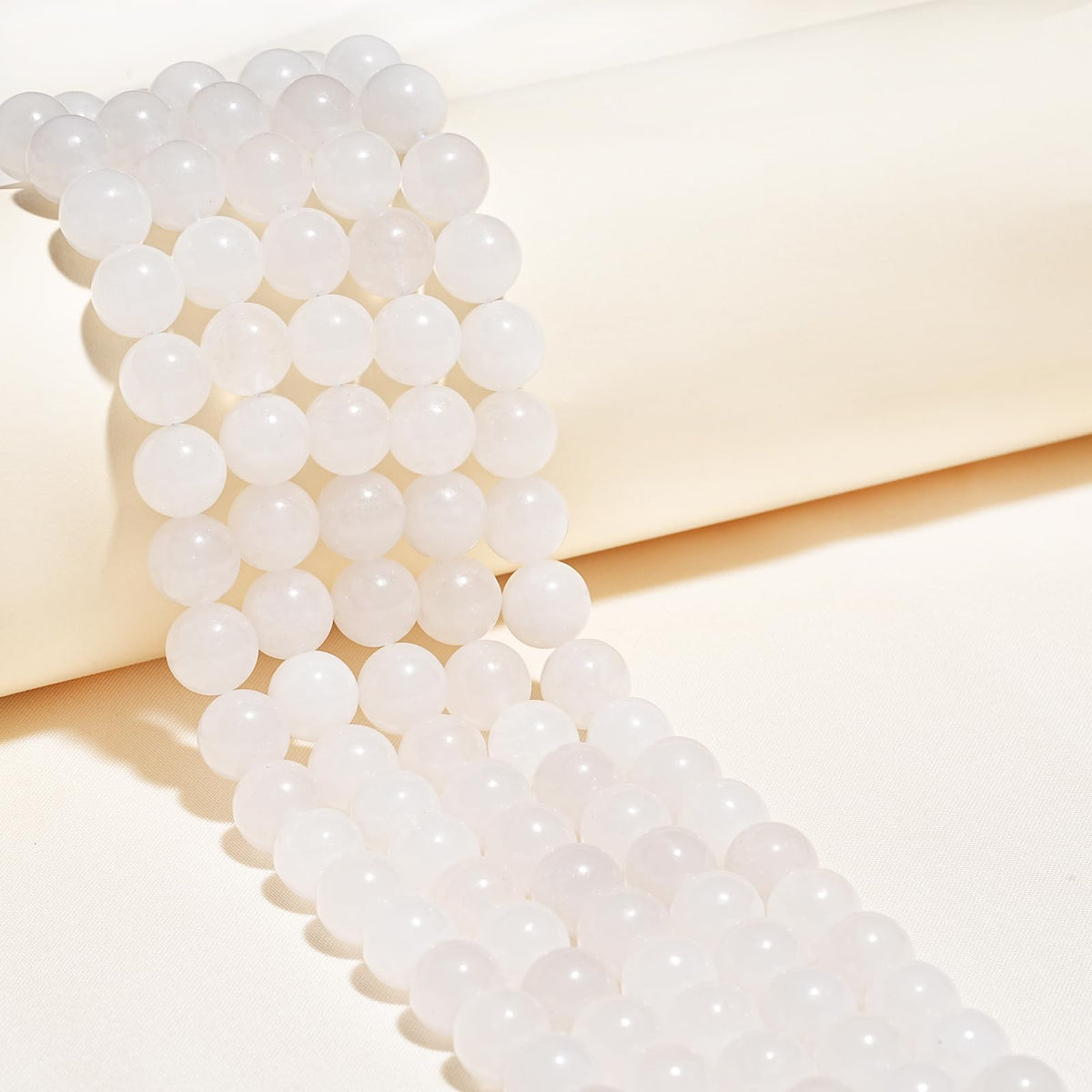 8mm Natural White Jade Gemstone Beads Polished Round Smooth Stone Beads for Bracelets Jewelry Making 15inch Loose Beads