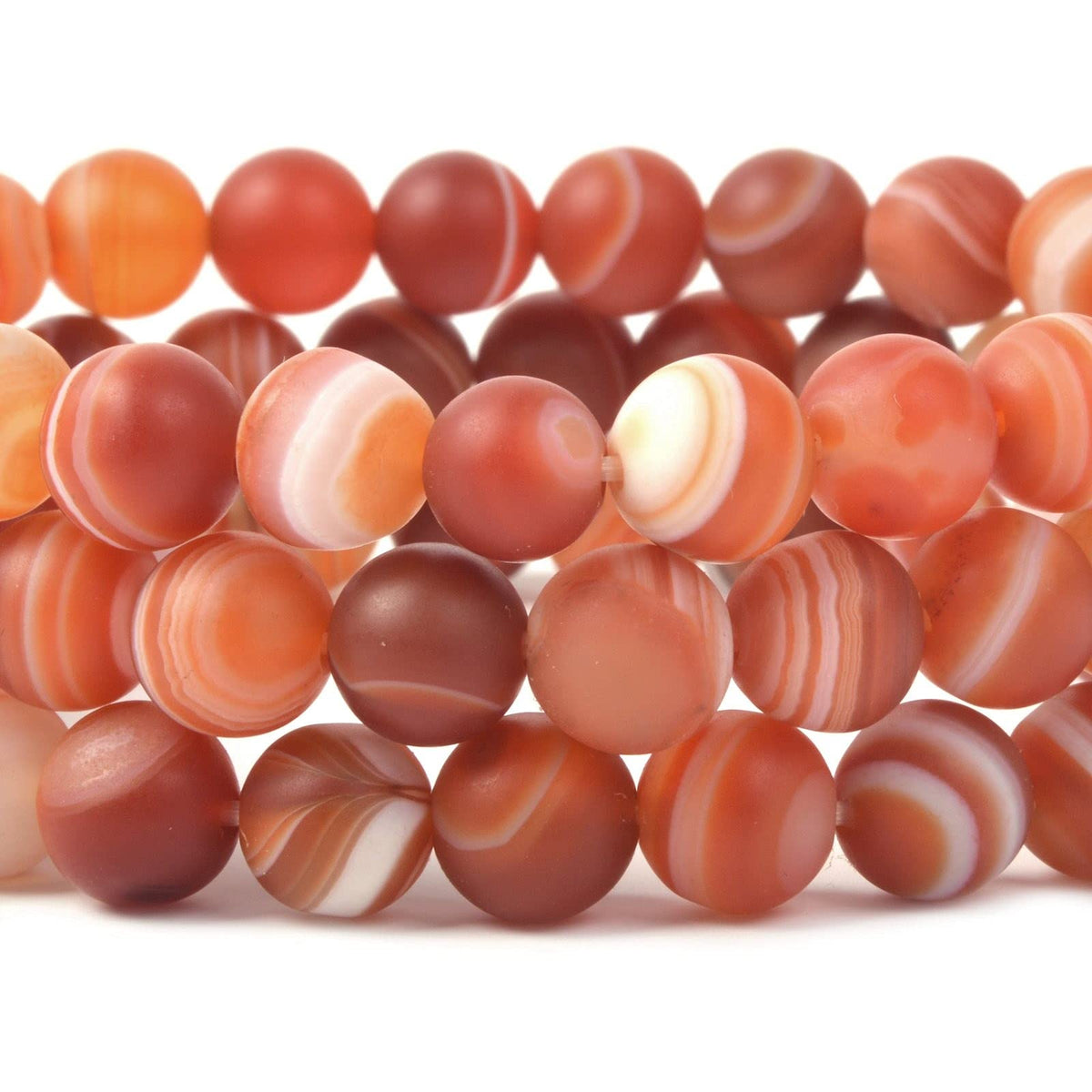Justinstones Matte Red Banded Agate Gemstone 8mm Round Beads Stretch Bracelet 7 Inch Unisex