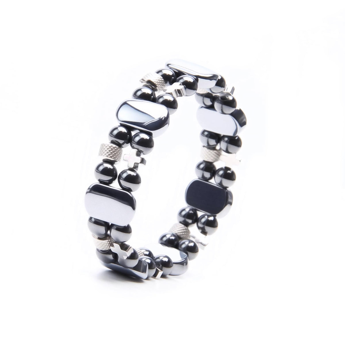 Christian Gifts for Men, Jesus Cross Bracelet for Men Handmade Double Elastic Beaded Bracelets Natural Crystal Gemstone Religious Jewelry for Boyfriend Husband Birthday Anniversary (Hematite)